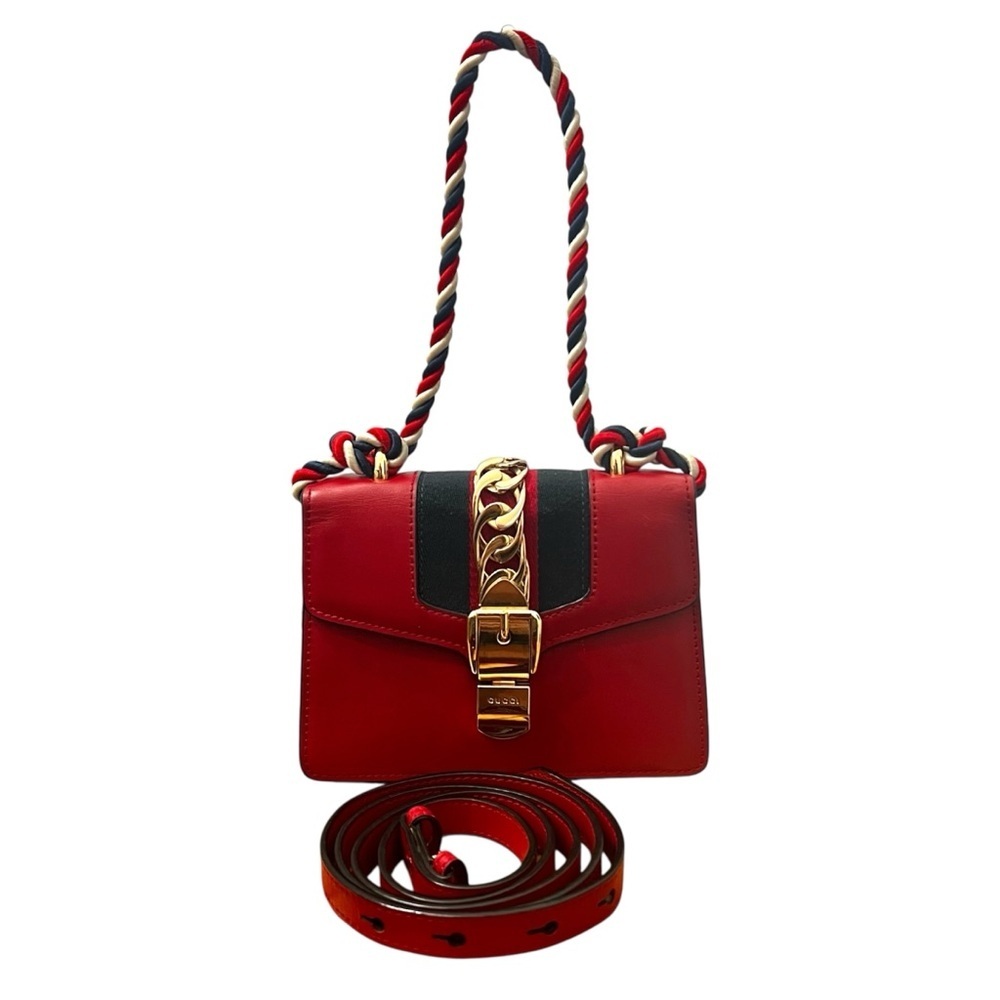 Gucci Sylvie Super Mini Red Calfskin Leather Bag - Picture 2 of 16